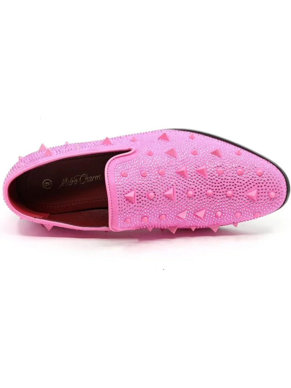 Matrocharm Men's Pink Rubber Vintage Spike Rhinestone Loafer Slip On Party Shoes